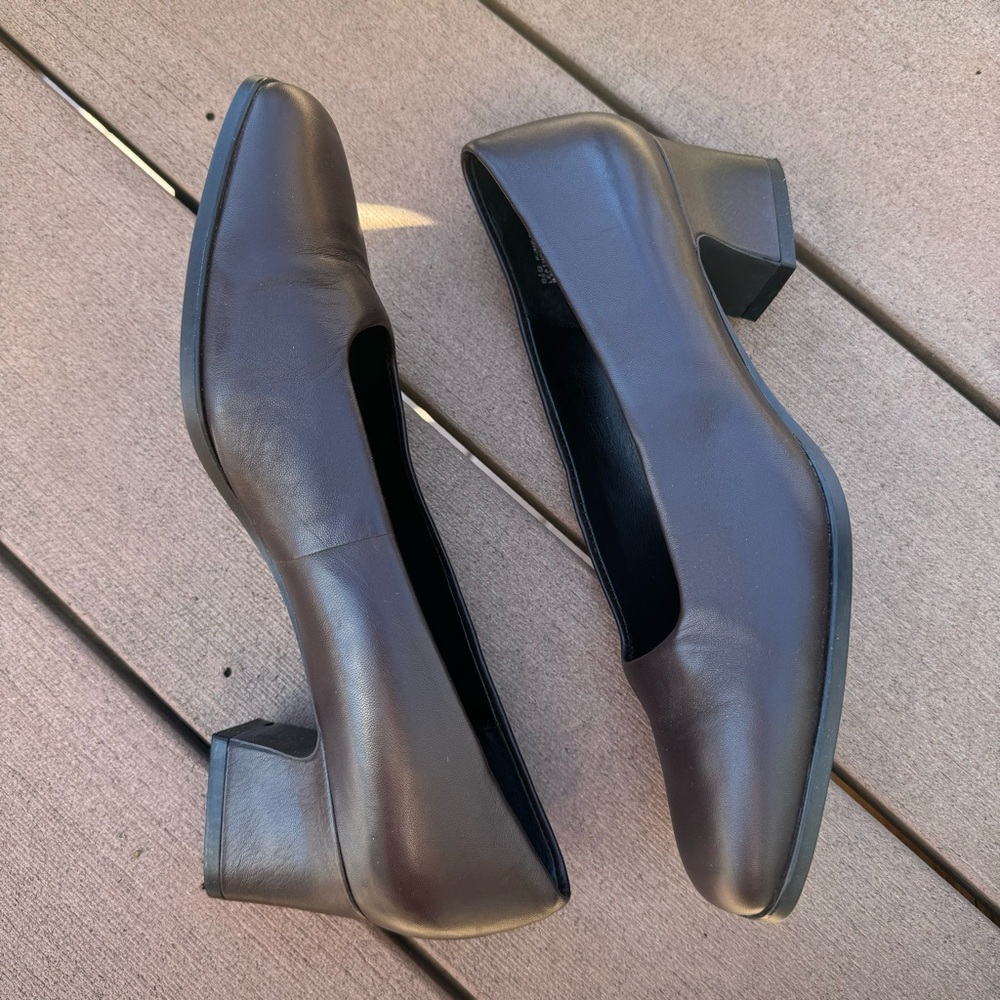 Aerosoles Womens Square Toe Brown Leather Slip-on Block Heel Pump Heels